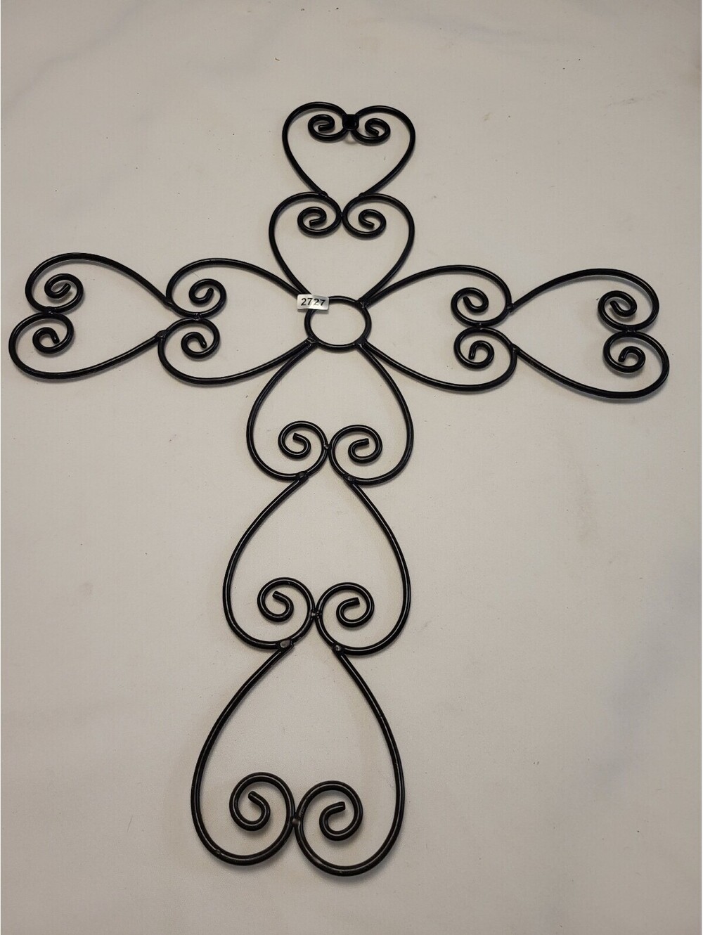 Decorative Black Metal 19.5"x16" Wall Cross with Heart Designs